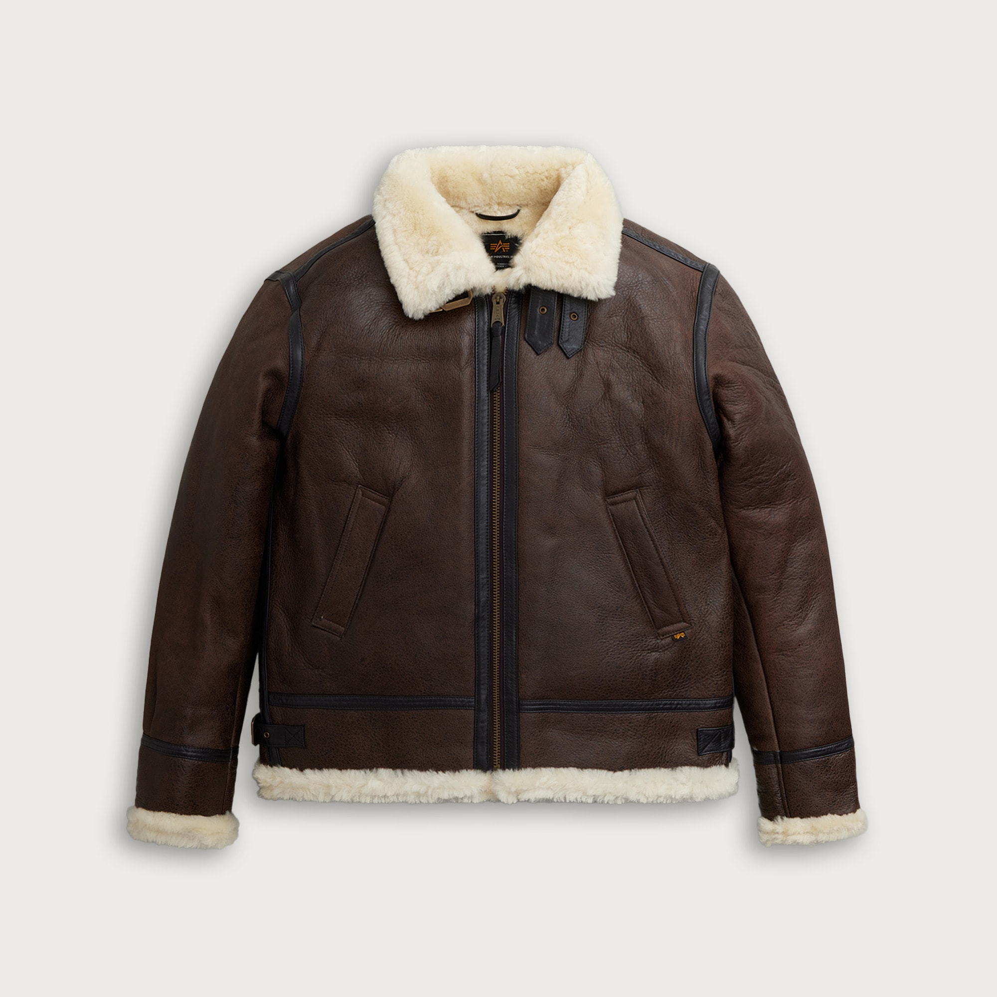 mens Men's Alpha Industries&reg; B-3 shearling-lined leather bomber jacket