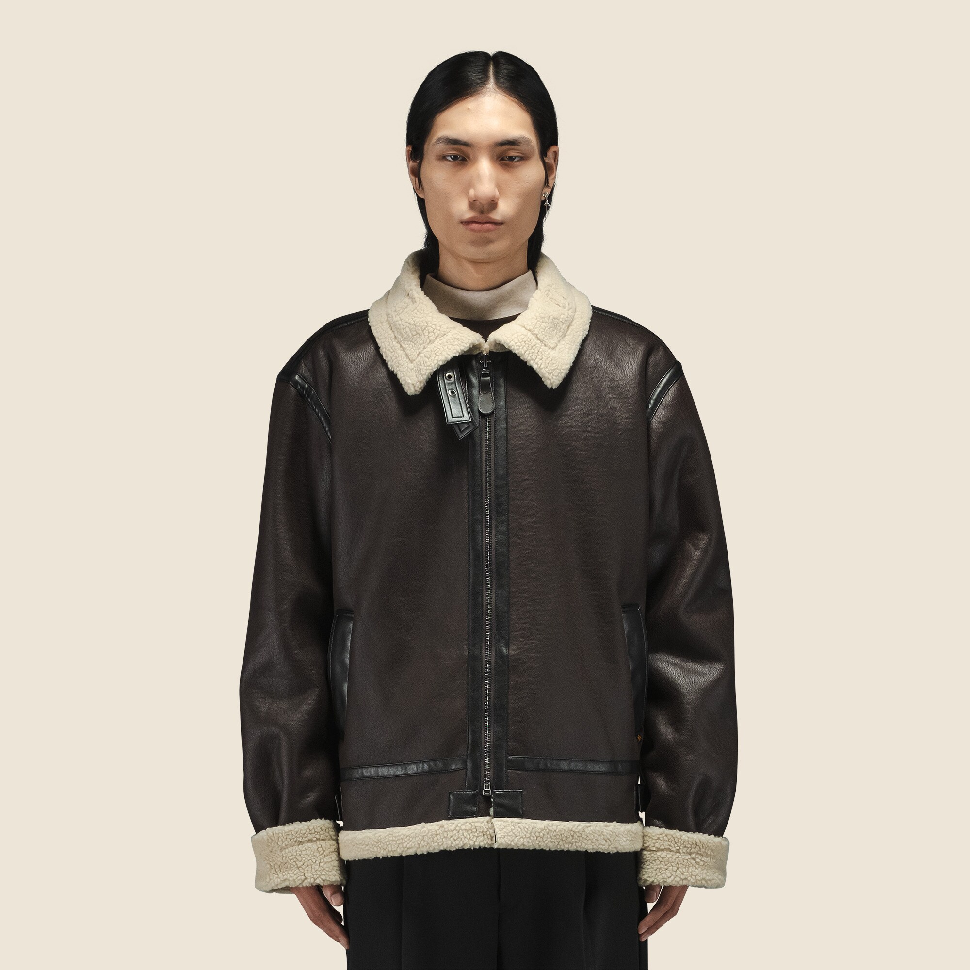 Men's Alpha Industries® B-3 shearling-lined leather bomber jacket