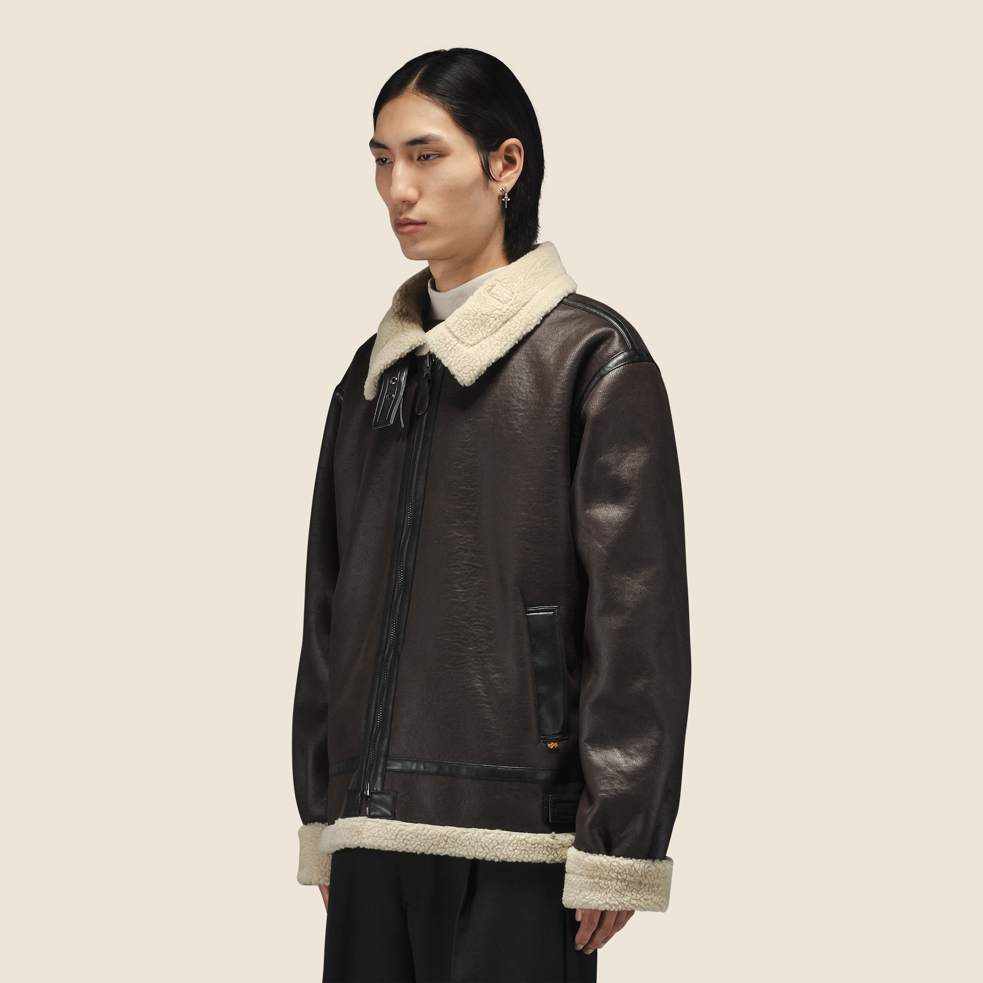 Men's Alpha Industries® B-3 Shearling-lined Leather Bomber Jacket