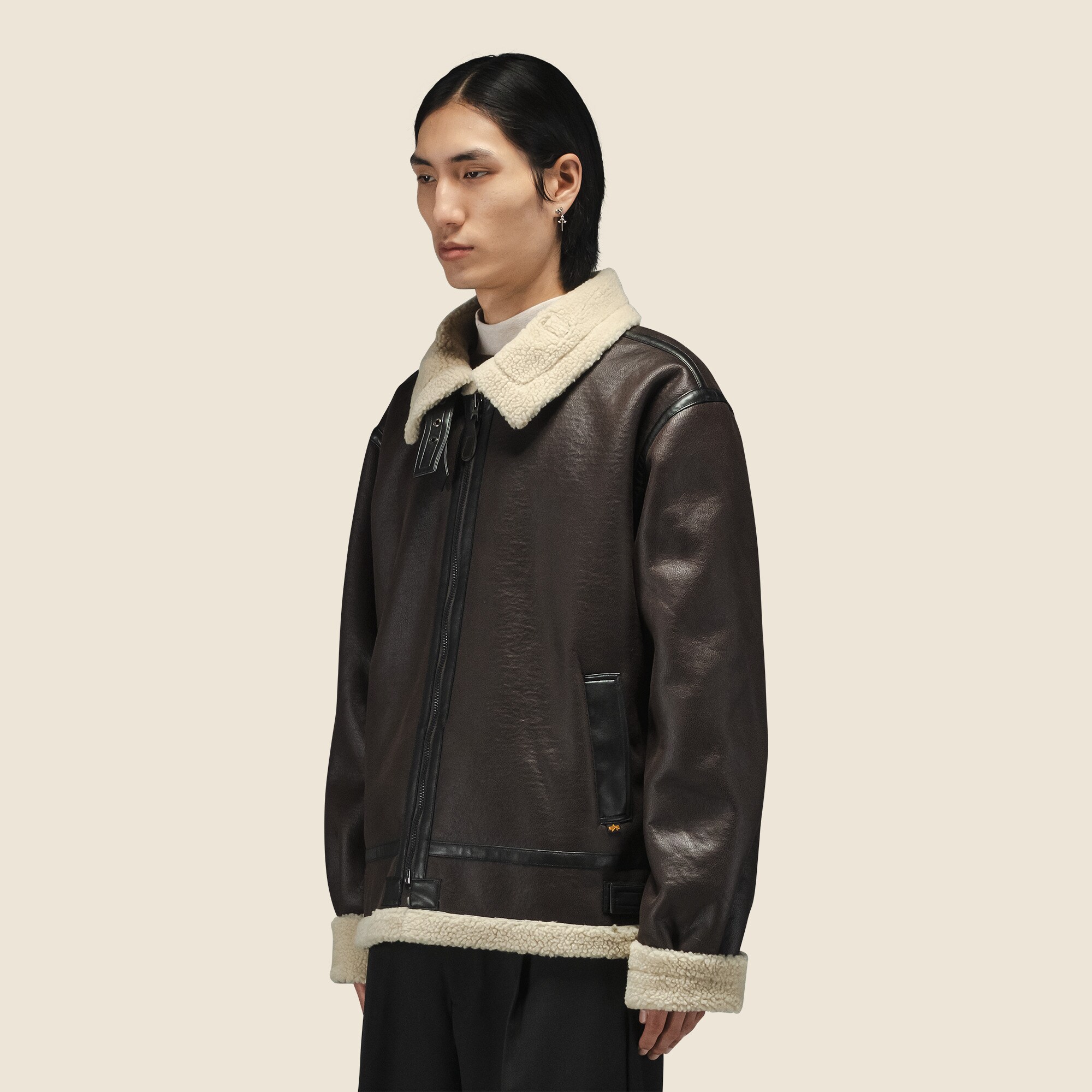 Men's Alpha Industries® B-3 shearling-lined leather bomber jacket